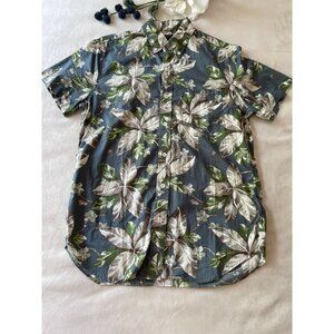 J. Crew Mens Hawaiian Leaf Print Button-Up Shirt Size S 100% Cotton Short Sleeve